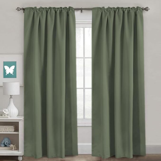 H.VERSAILTEX Blackout Curtains Thermal Insulated Window Treatment Panels Room Darkening Blackout Drapes for Living Room Back Tab/Rod Pocket Bedroom Draperies (2 Panels, Bronze Green, 52 x 84 Inch)