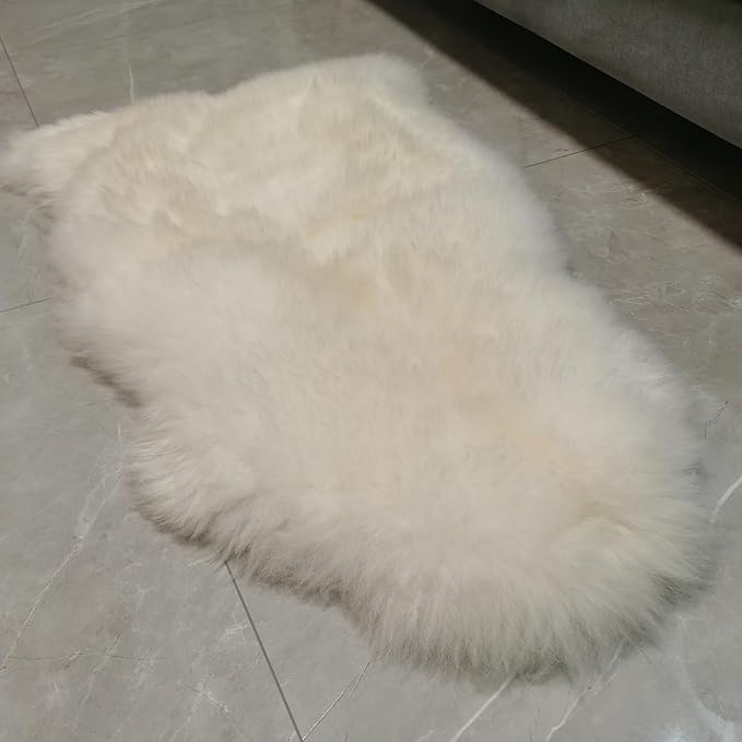 Kopal Genuine Australian Sheepskin Rug, Real Lambskin Area Rug, 2.1x3.2 ft Single Pelt, Natural White