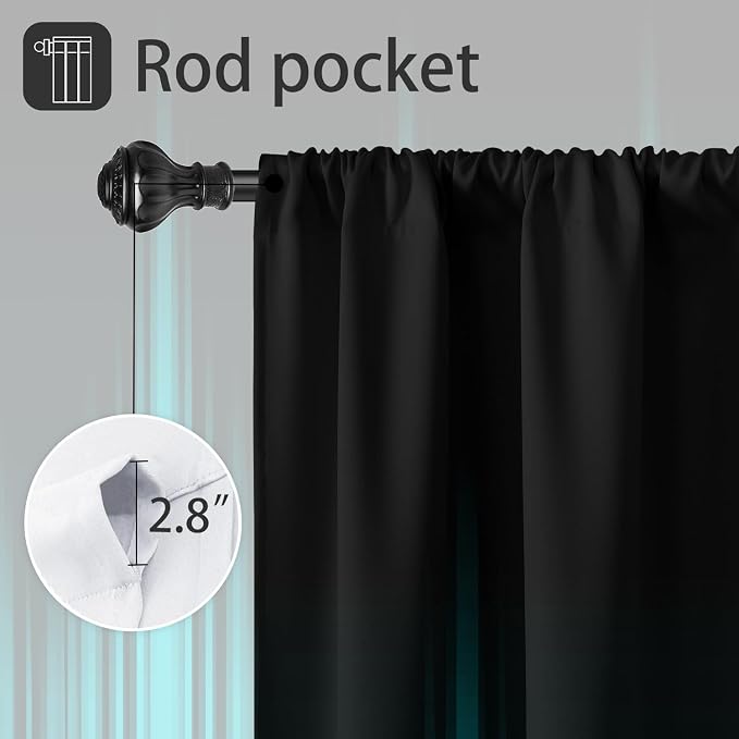 Coxila Teal and Black Window Curtains for Bedroom 42 x 63 Inch Rod Pocket Turquoise Aqua Ombre Dark Gothic Goth Cool Anime Boys Mens Abstract Fun Living Room Treatment Set of 2 Curtain Panels Drapes