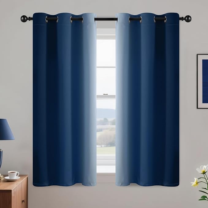 Yakamok Ombre Curtains Blue and Greyish White for Living Room,42Wx54L | Room Darkening Curtains 54,Thermal Insulated Gradient Color Drape,Light Blocking Grommet Window Curtains for Bedroom,2 Panels