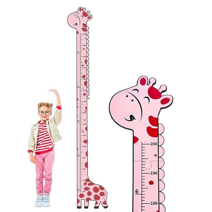 Wooden Growth Chart for Kids,Giraffe Height Chart for Boy Girls,Measuring Board for Kids Height,for Child's Room,Nursery Decor Decoration Wall Art (Pink Giraffe)