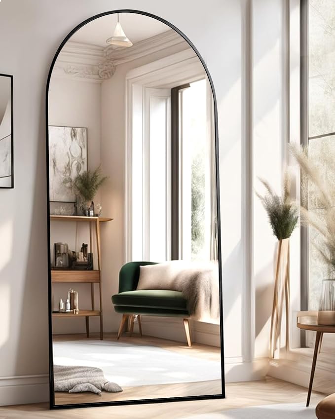 DYNWELL Arched Full Length Mirror, Floor Mirror with Stand, 71"x26" Large Wall Mirror Full Length, Body Floor Mirror, Wall Mounted for Bedroom, Black