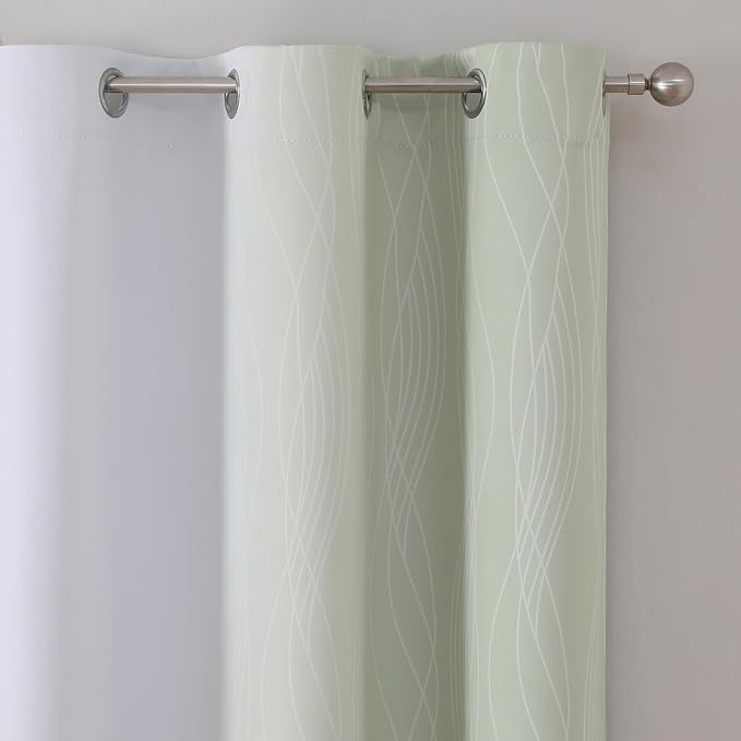 Estelar Textiler Sage Green and Greyish White Ombre Blackout Curtains 45 Inch Length 2 Panels, Full Room Darkening Drapes for Bedroom, Thermal Insulated Grommet Short Curtains for Bathroom,42Wx45L