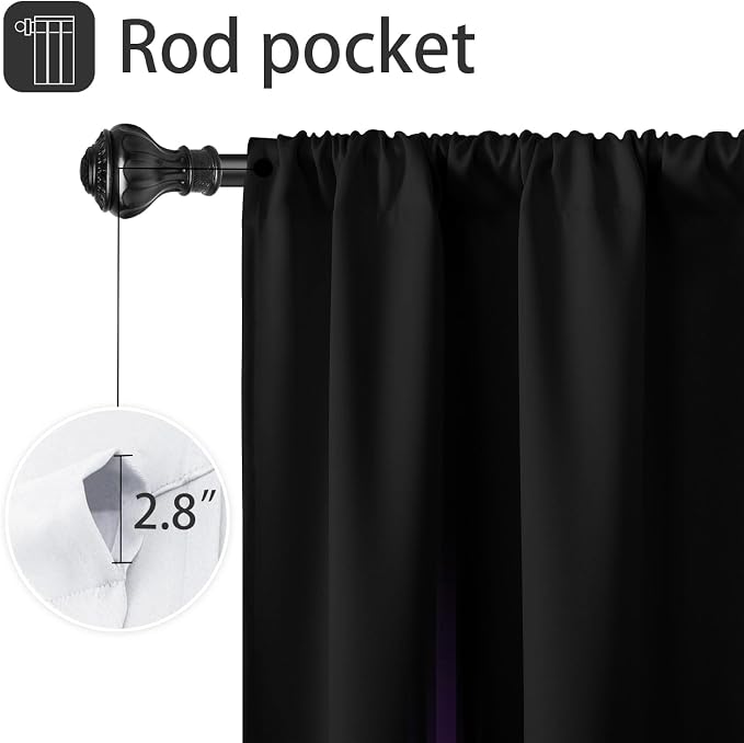 Coxila Purple Ombre Kitchen Curtains 27.5 x 39 Inch, Black Gradient Window Treatment Tiers, Small Short Fabric Rod Pocket Drapes for Bathroom, Aesthetic Gothic Decor, 2 Panels