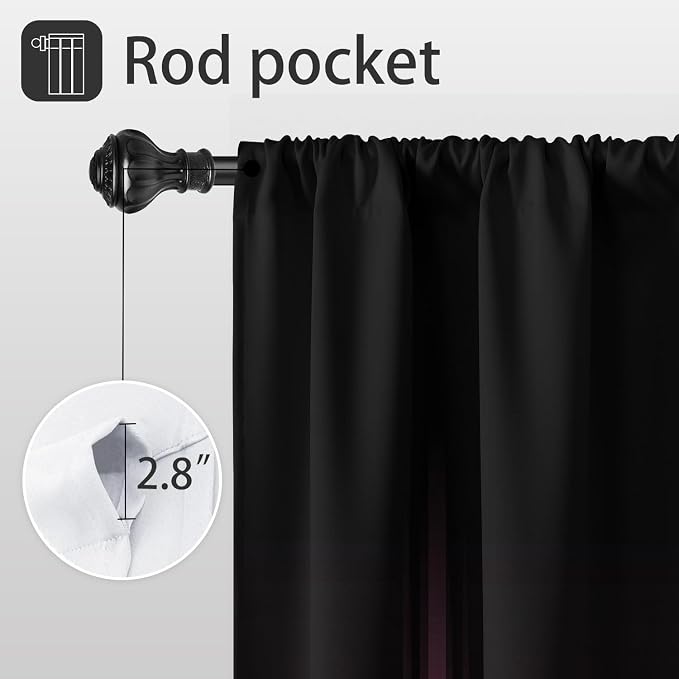 Coxila Pink and Black Window Curtains for Bedroom 42 x 63 Inch Rod Pocket Ombre Dark Girls Girly Gothic Goth Women Modern Abstract Cool Anime Art Living Room Treatment Set of 2 Curtain Panels Drapes