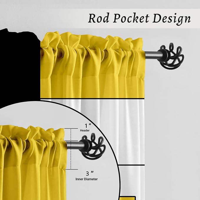 Yellow and Black Geometry Curtains Length Room Modern 42W x 63L Inch Grey Abstract Rod Pocket Curtain for Bedroom Kitchen Living Room Window Drapes 2 Panels