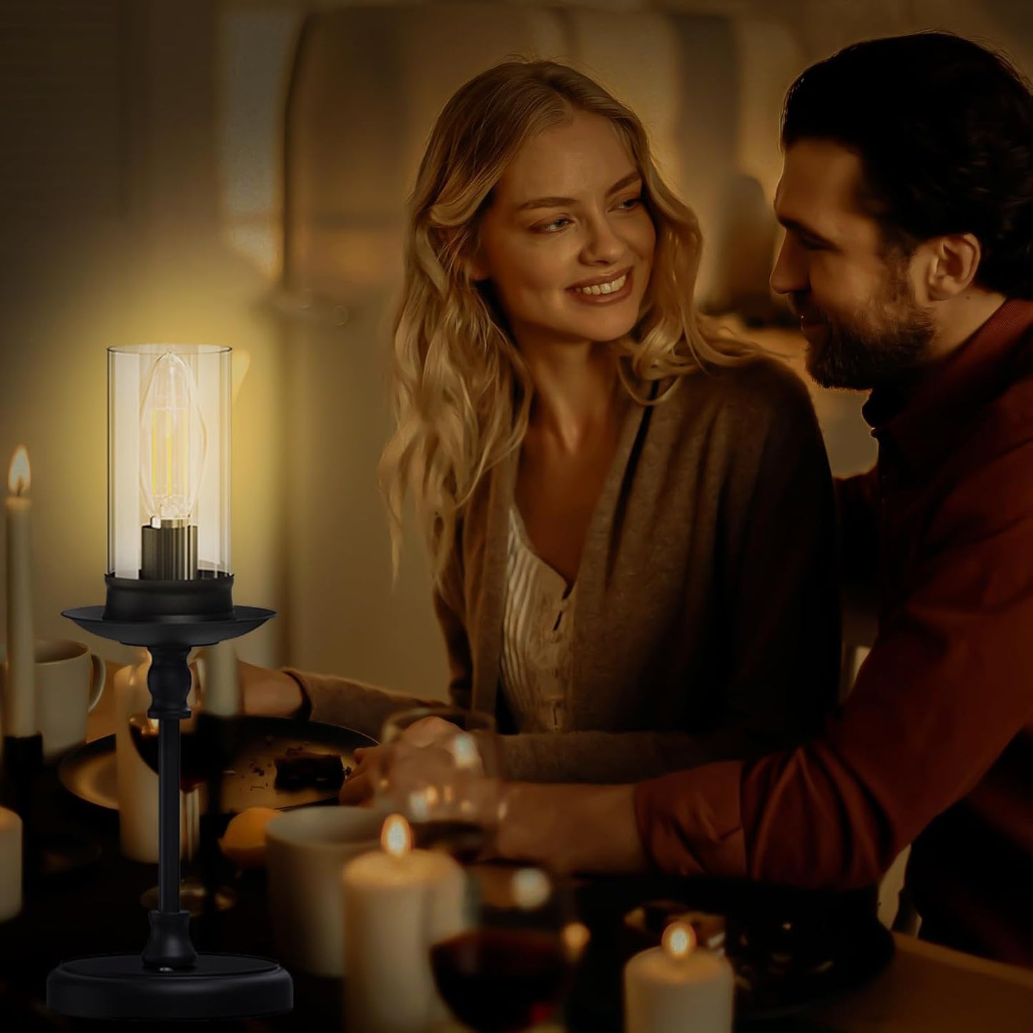 Vintage Cordless LED Candle Table Lamp Rechargeable Battery Powered Lamp, Touch Control, Metal Finish, Suitable for Bedroom, Dining Room, Wedding, Thanksgiving, Christmas, Wedding, Party, Birthday