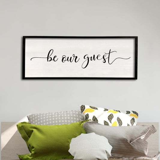 comurdyo Be Our Guest Wall Decor Sign 40”X15” Large Master Bedroom Above Bed Wall Decor Wood Framed Guest Room Sign Simple Rustic Farmhouse Over Bed Bedside Wall Art (Black)