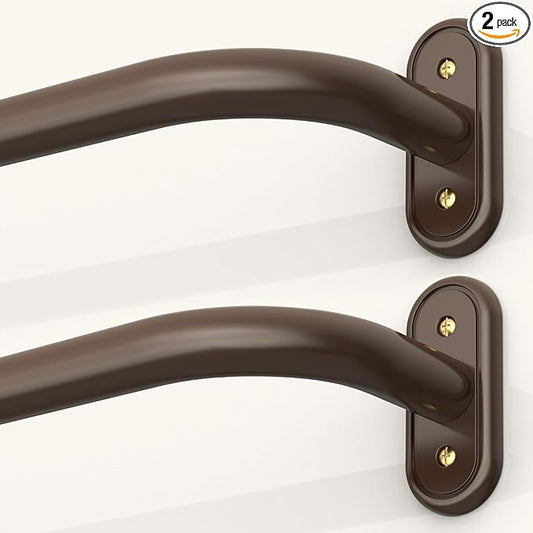 2 Pack Wrap Around Curtain Rods Bronze, Blackout Heavy Duty Curtain Pole for Windows 28 to 48 Inch, 1" Decorative Room Darkening Curved Modern Drapery Rod (Bronze/Unique Design/All Metal)