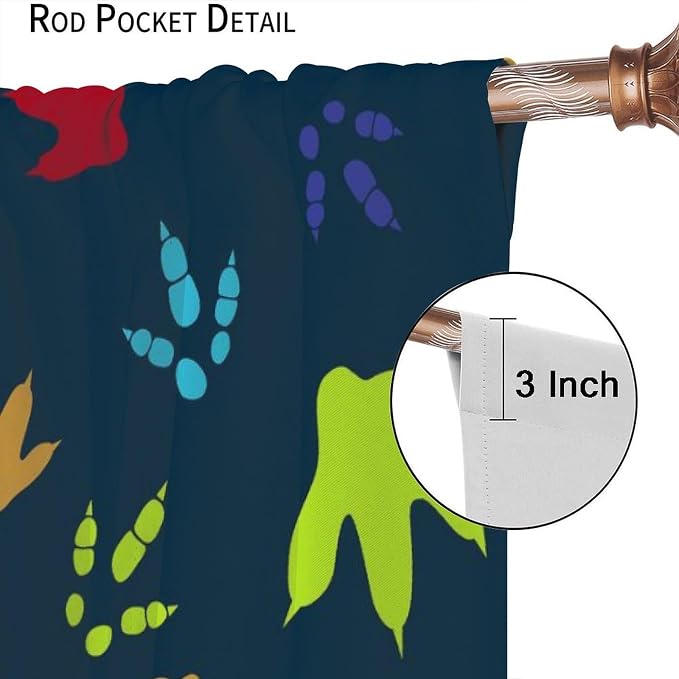YCness Dinosaur Footprint Curtains for Boys Girls Children Nursery Playroom Room Decor Colorful Cartoon Dino Art Printed Window Drapes Decor Fabric Set 2 Panel 84x84 Inch 80% Shading Rate