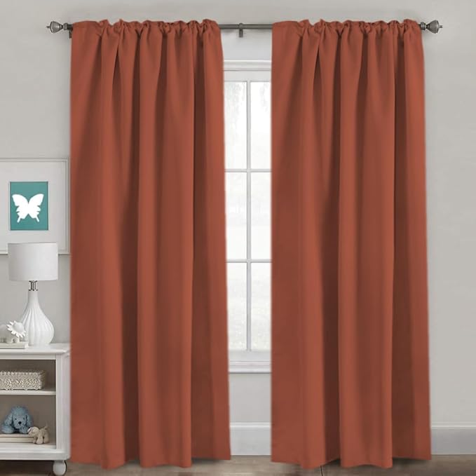 H.VERSAILTEX Blackout Curtains Thermal Insulated Window Treatment Panels Room Darkening Blackout Drapes for Living Room Back Tab/Rod Pocket Bedroom Draperies, 52 x 84 Inch, Orange, 2 Panels