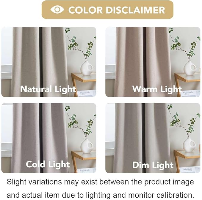 H.VERSAILTEX Linen Look 100% Blackout Curtains 63 Inches Long for Bedroom Full Light Blocking Rod Pocket 42 Inches Wide Linen Textured Thick Window Curtain Drapes with White Backing, Stone, 2 Panels