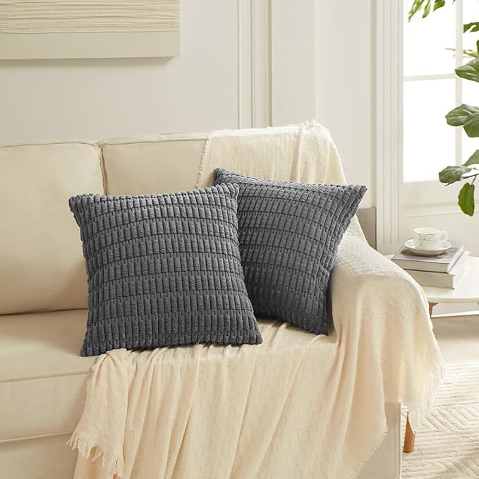 Fancy Homi 4 Packs Decorative Throw Pillow Covers for Living Room Couch Bed, Modern Farmhouse Boho Home Décor Accent Cushion Case, 16" x 16", Dark Gray