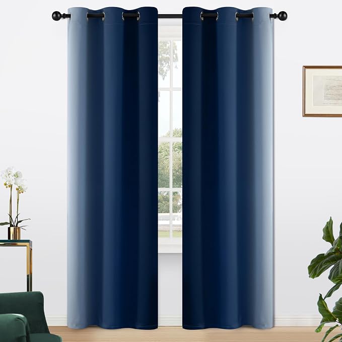 Yakamok Light Blocking Ombre Curtains, Greyish White and Blue Gradient Color Curtains, Room Darkening Grommet Window Drapes for Bedroom(Blue, 42x84 Inch, 2 Panels) | Room Darkening Curtains 84,Thermal Insulated Gradient Color Drape,Light Blocking Gromm...
