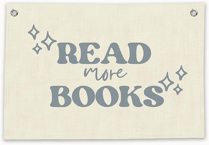 RTXLEZM Classroom Decor, Reading Corner Decor for Classroom, Read More Books Canvas Banner Wall Hanging, Trendy Retro Bookish Wall Art Prints for Library Classroom Reading Nook Corner Kids Room Decor, 20x30 Inch