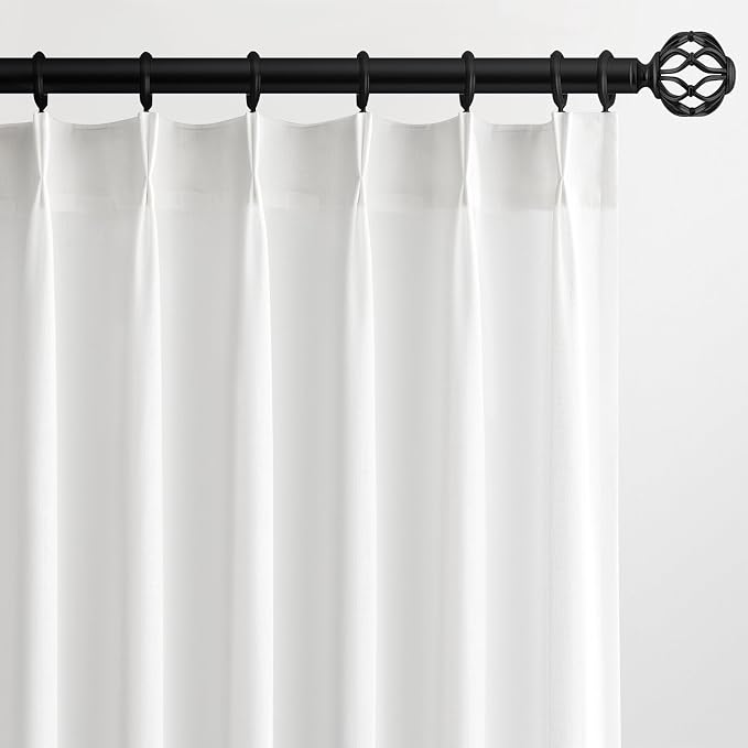 Topfinel Pinch Pleated 63 Inch Curtains 2 Panels for Living Room Cream Linen Curtains 63 Inches Long Pinch Pleat Drapes for Track System Light Filtering Semi Sheer Curtains for Dining Bedroom Office