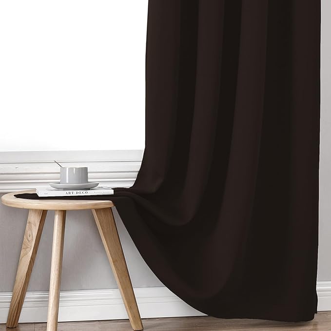 ChrisDowa 100% Blackout Curtains for Bedroom with Black Liner, 2 Thick Layers Total Blackout Thermal Insulated Grommet Window Curtains 2 Panels Set (Brown, 52 x 63 Inch)