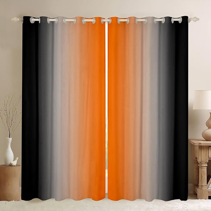 jejeloiu Orange Darkening Drapes (2 Panels, 52 x 63 Inch) Ombre Black Curtains for Bedroom Living Room for Kids Decor Gradient Style Blackout Curtains Abstract Window Treatments