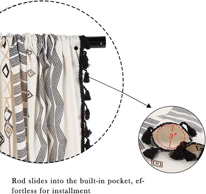 ColorBird Boho Curtains 2 Panels 84 Inches Long Patterned Western Azetc Boho Chic Decor Semi-Blackout Light Filtering Drapes Window Treatment with Tassels Rod Pocket for Living Bedroom Office