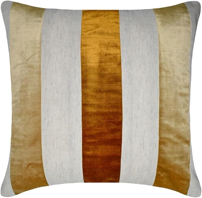 The HomeCentric Striped Decorative Throw Pillow Covers 26" x 26" | Modern Velvet Cushion Cover | Patchwork Gold Pillowcases for Couch, Sofa, Bed, or Living Room - Velvet Band Gold