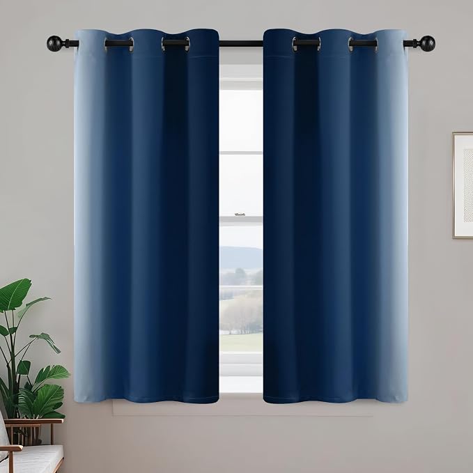 Yakamok Ombre Curtains Blue and Greyish White for Living Room,42Wx45L | Room Darkening Curtains 45,Thermal Insulated Gradient Color Drape,Light Blocking Grommet Window Curtains for Bedroom,2 Panels