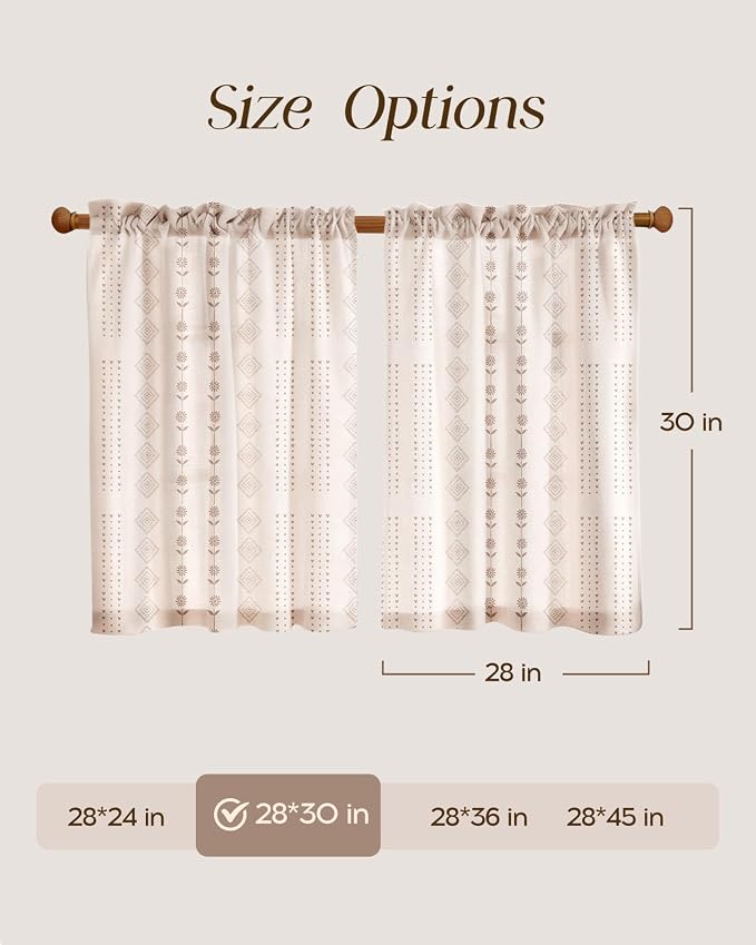 Miss Adola Farmhouse Kitchen Tier Curtains - 30 Inch Length Linen Blend Boho Cafe Curtains Striped Beige Small Window Treatments Over Sink Rod Pocket for Bathroom Living Room Light Filtering, 2 Panels