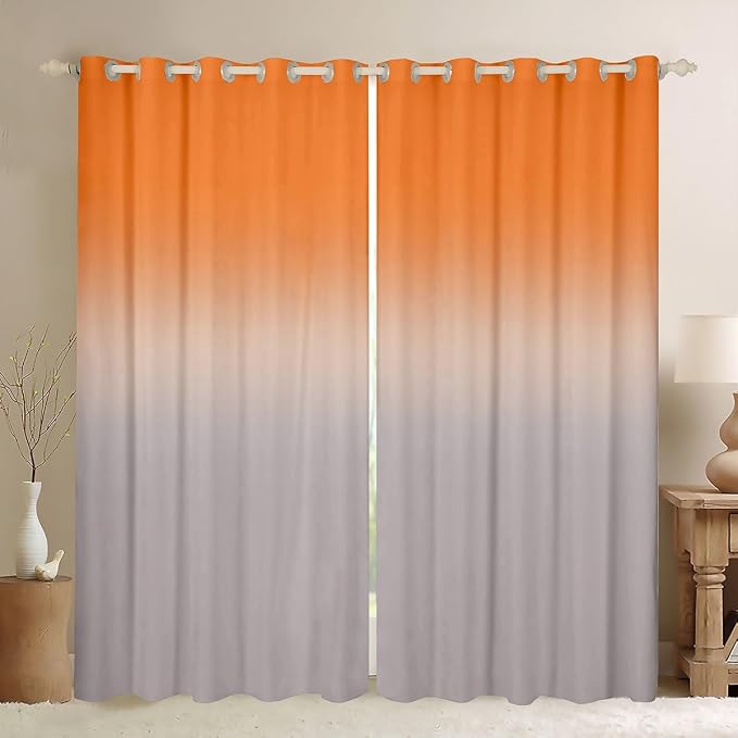 jejeloiu (2 Panels, 52 x 84 Inch Orange Darkening Drapes Gradient Style Curtains for Bedroom Living Room for Kids Women Men Ombre Grey Blackout Curtains Geometric Window Treatments