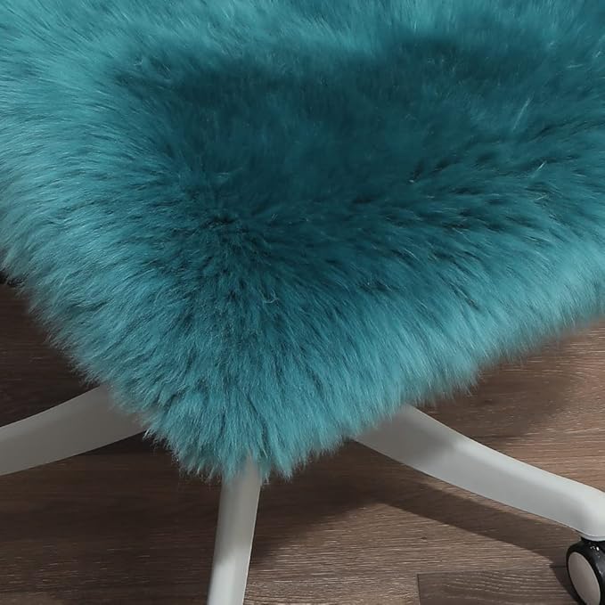 IRIWOOL Premium Genuine Fur Sheepskin Rug Real Australia Sheepskin Natural Luxury Fluffy Lambskin Fur Area Rug Seat Covers for Kids Bedroom Sofa Chair Cover (Dark Aquamarine, Single Pelt/2ft x 3ft)