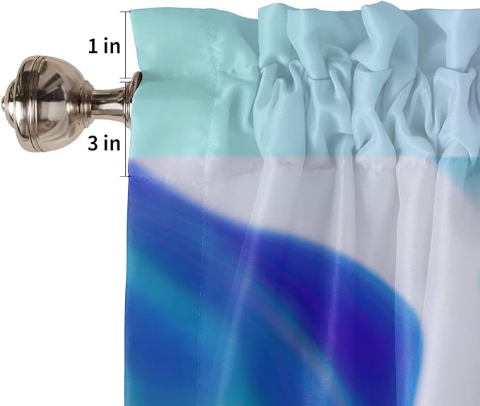 Kitchen Tier Curtains 45 inches Length, Blue White Ombre Teal Turquoise Gradient Window Curtains for Living Room Bath Cafe,Rod Pocket Light Filtering Drapes Short Half Window Treatment Tiers 2 Panels