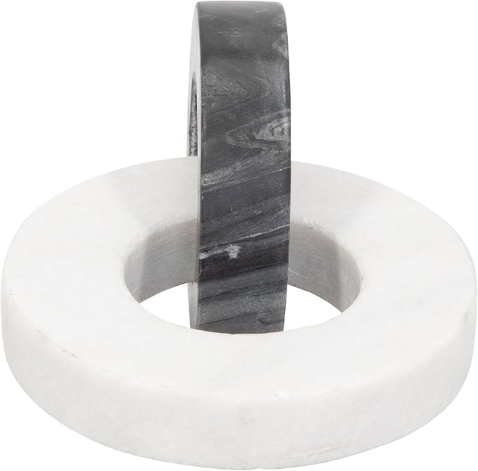 Home Decor and Bathroom Decor Marble Double Ring – Modern Shelf Sculpture and Office Accents for Room Styling – Coffee Table Ornaments and Living Room Decor Statues Design – 6", White & Black