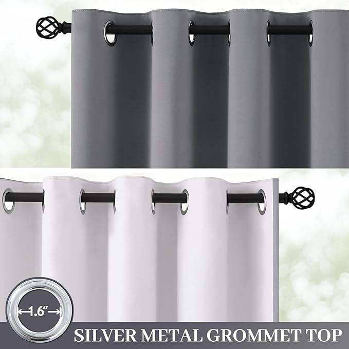 Yakamok 100% Blackout Curtain Panels 96 inches Cold and Light Blocking Drapes for Nursery, 2 Thick Layers Thermal Insulated Draperies (2 Pieces, 50 Wide Each Panel, Grey Front with White Backing)