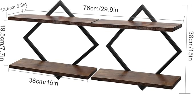Geometric Floating Shelves Set of 2, Wood Wall Mounted Storage Rack, 22lb Capacity Modern Display Shelves for Living Room, Bedroom, Kitchen, Office, Heavy Duty Decor Organizer