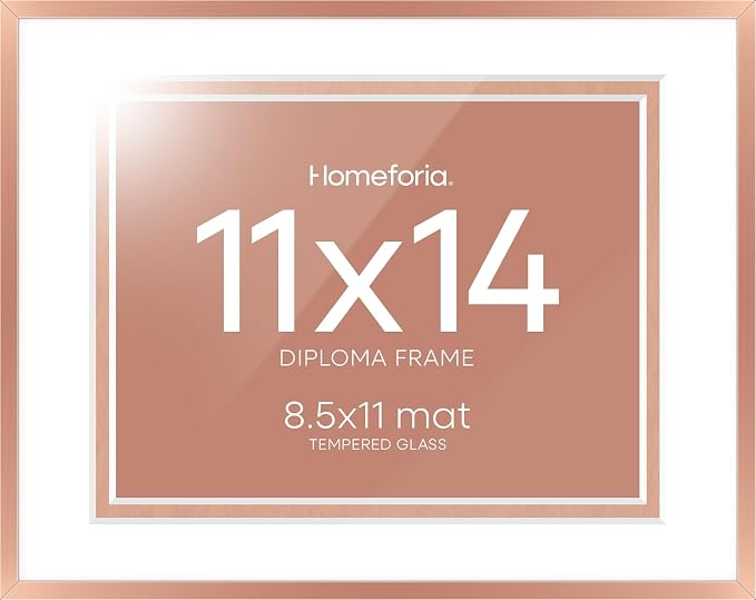 Homeforia 11x14 Diploma Frame Rose Gold, High End Metal 11 x 14 Certificate Frames with Mat 8.5x11, 14x11 Document Frame Matted to 8.5 x 11, Award Graduation Frames, Tempered Glass, Wall Kit, Set of 2