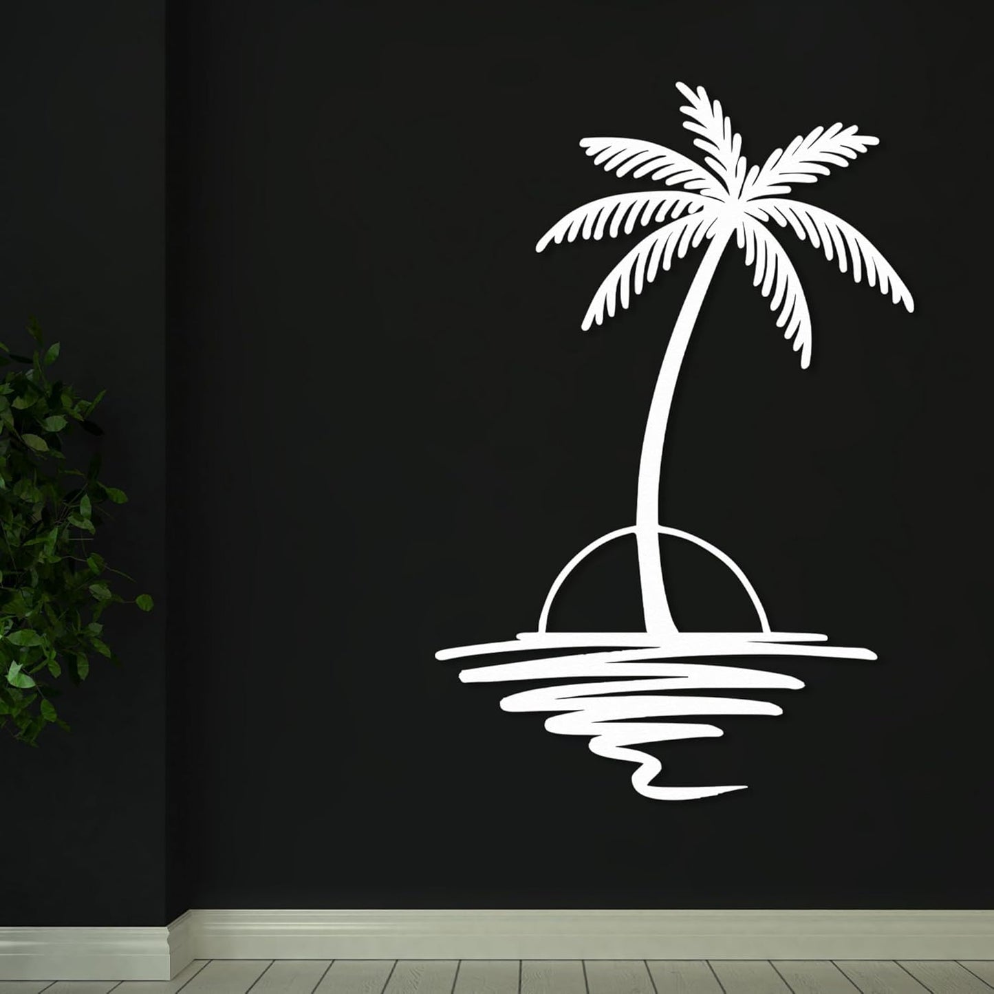 Metal Palm Tree with Sunset Wall Art, Large Outdoor Wall Decor, Tropical Beach Coastal Decor for Living Room, Bedroom, Garden Home Wall Sign, Perfect Metal Wall Art for Beach House, Coastal Theme, and Home Decoration (White, 40 x 33 inches)