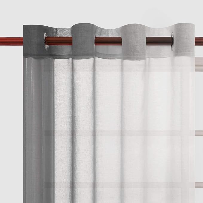 DWCN Grey Ombre Sheer Curtains - Faux Linen Gradient Grommet Top Semi Voile Bedroom and Living Room Curtains, Set of Window Curtain Drapes, 52 x 72 Inch Length