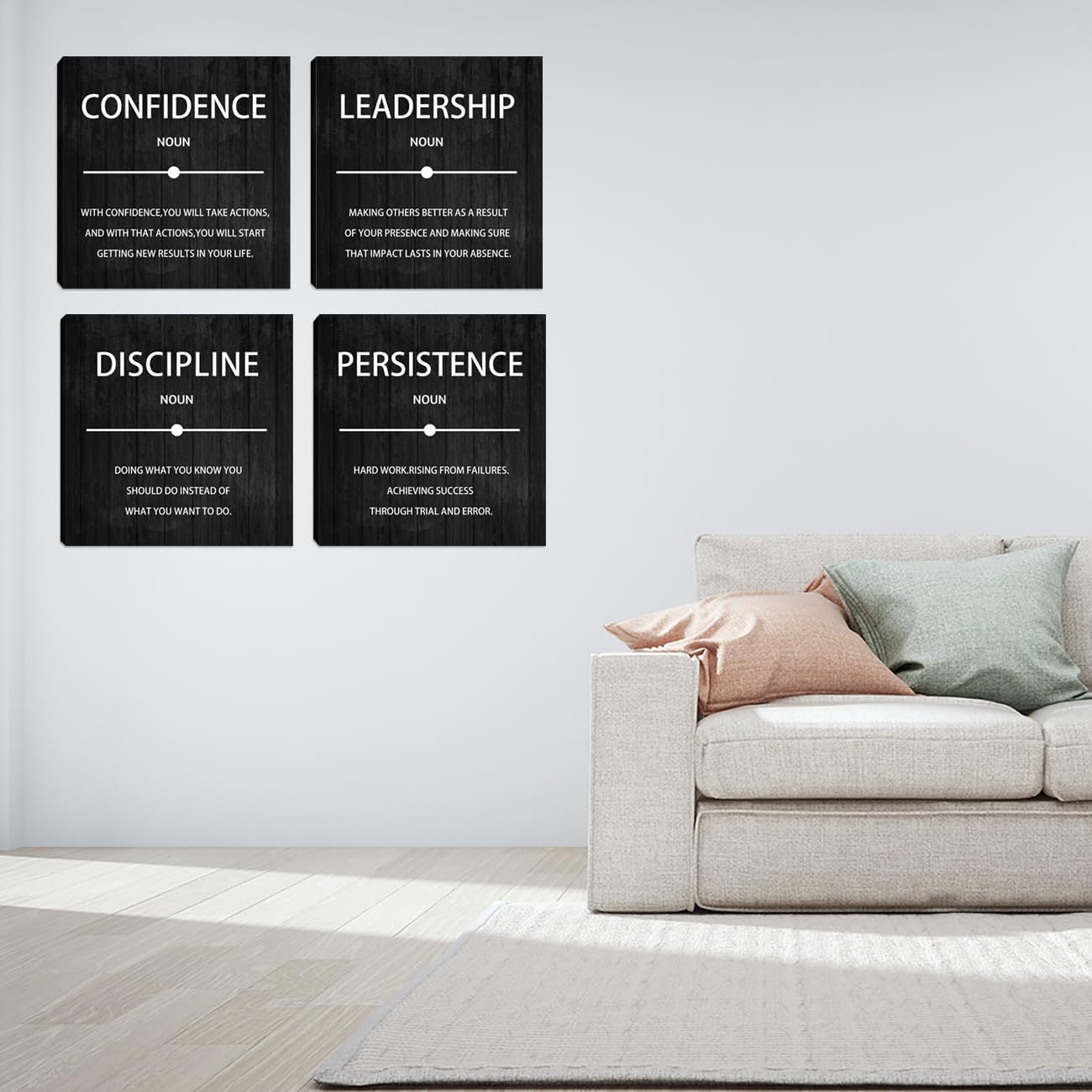 4 Pieces Inspirational Wall Art Motivational Office Quotes Wall Decor Success Quotes Wall Decor Artwork for Living Room Bedroom Home Office Wall Decoration Artwork 16”X16”X4