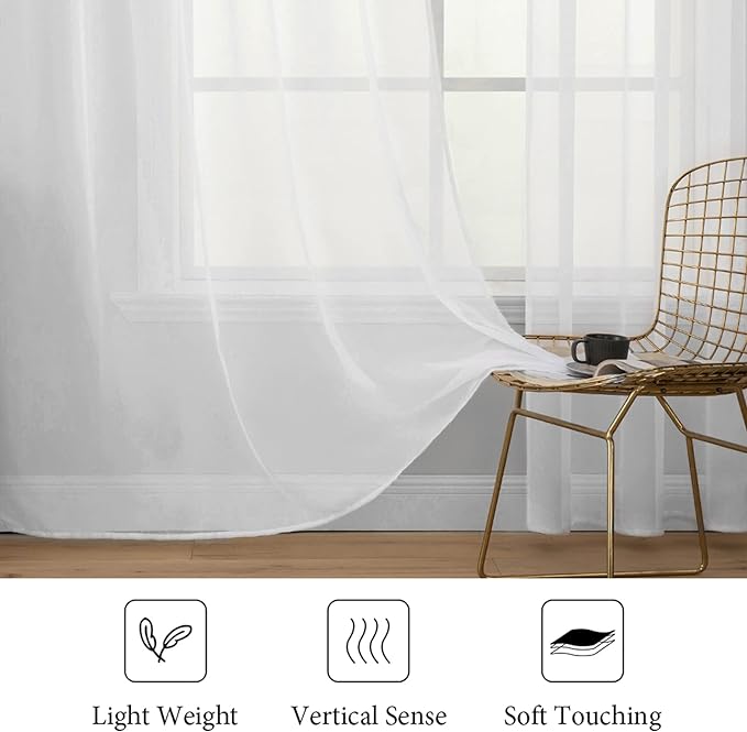 MIULEE 2 Panels Solid Color White Sheer Window Curtains Elegant Window Voile Panels/Drapes/Treatment for Bedroom Living Room (54 X 104 Inches White)