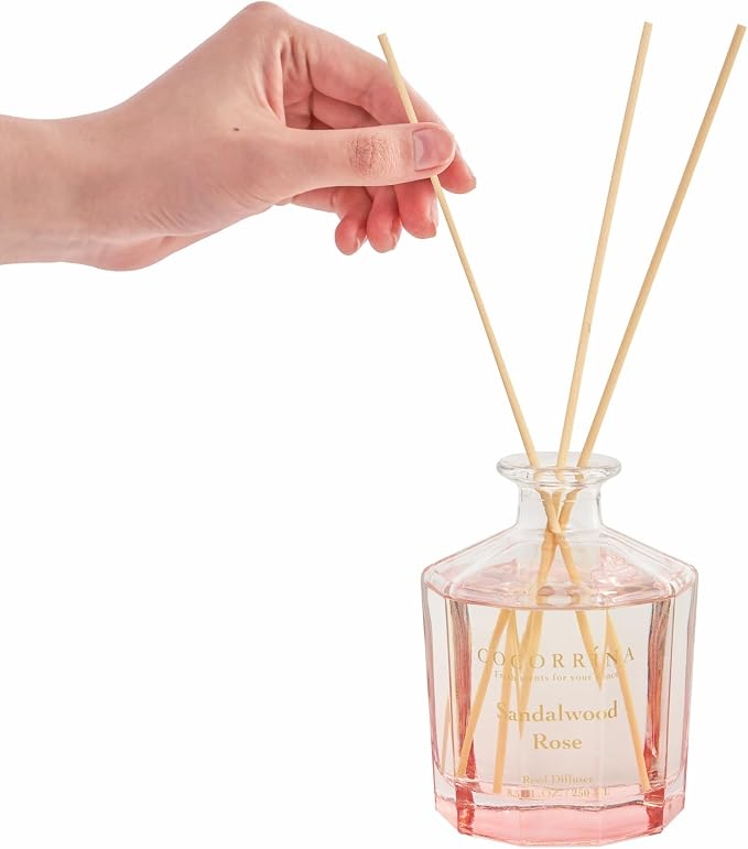 COCORRÍNA Reed Diffuser - Sandalwood Rose 8.5 Fl.oz Flower Reed Diffuser Set with 8 Sticks, Home Fragrance Reed Diffuser for Home Bedroom Office Bathroom Shelf Decor (Master Collection)