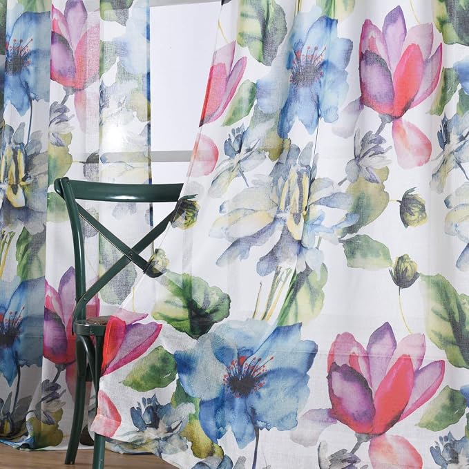 Taisier Home Stylish Living Elegant Abstract Colorful Curtains Printed,Colorful Sheer Curtain Print,Fashion Curtain 63 Inch Lenth for Bedroom(Floral Print Curtain 2 Panels Set)