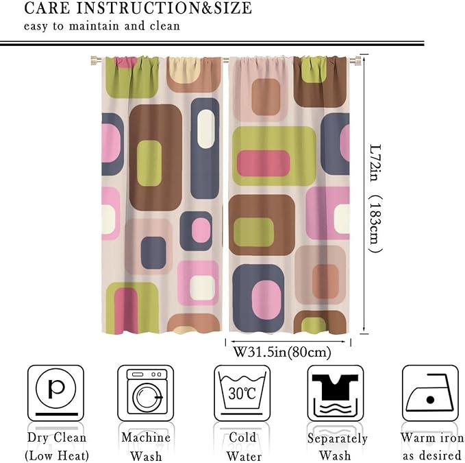 JESTRONRY Mid Century Curtains, Vintage Classic 1950S 1960S Retro Abstract Geometric Modern Home Decor Blackout Rod Pocket Window Drapes for Living Room Bedroom 63x72in