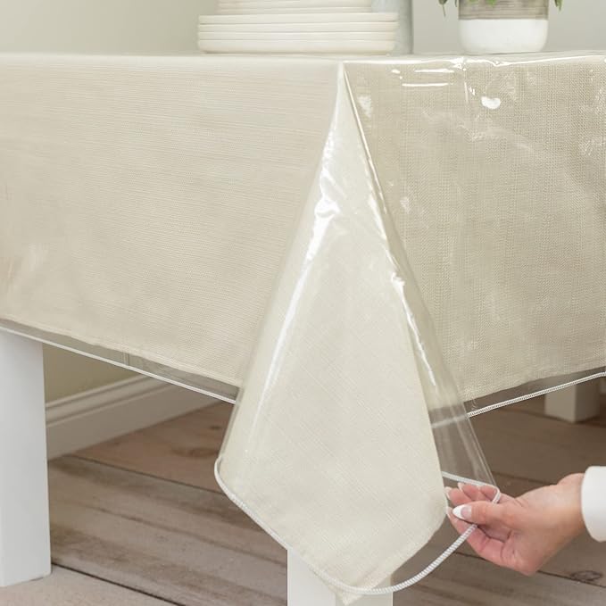 Benson Mills Heavy Duty Crystal Clear Plastic 100% Waterproof Tablecloth Protector, Vinyl PVC Table Cloth, Oil Spill Proof Wipe Clean Table Cover for Dining Tables (60" x 84" Rectangular/Oblong)