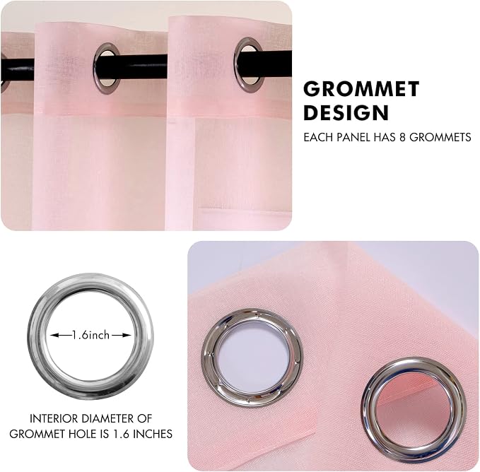 MIULEE 2 Panels Pink Semi Sheer Window Curtains Spring Elegant Grommet Top Window Voile Drapes/Treatment Linen Textured Panels for Bedroom Living Room (54X63 Inches)