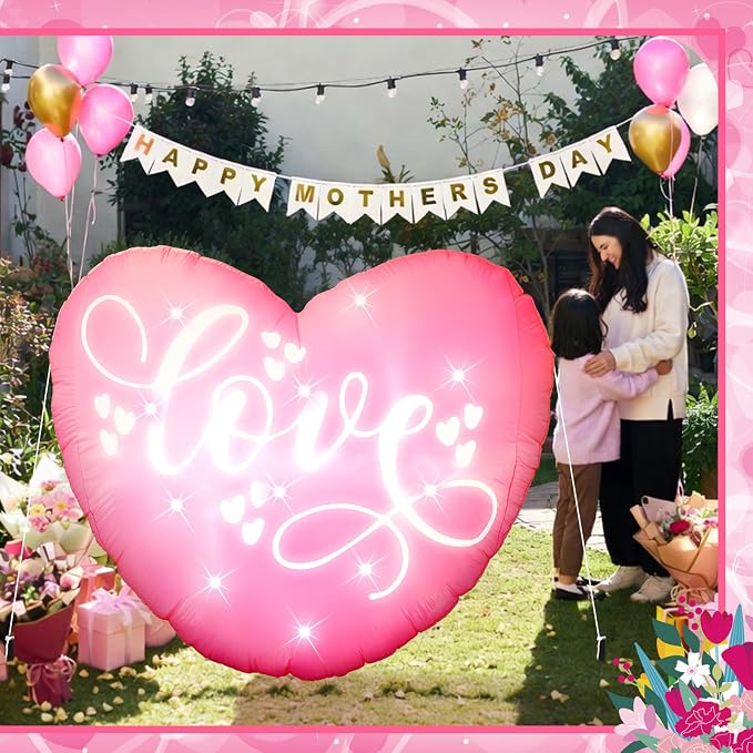 VIHOSE 3.9 Ft Mother's Day Inflatables Decoration Love Blow Up Decor Heart LED Lights Inflatable Decor for Outdoor Yard Garden Lawn Decoration Mom Gifts Party Supplies