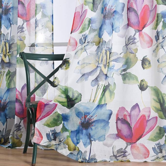 Taisier Home Stylish Living Elegant Abstract Colorful Curtains Printed,Colorful Sheer Curtain Print,Fashion Curtain 63 Inch Lenth for Bedroom(Floral Print Curtain 2 Panels Set)