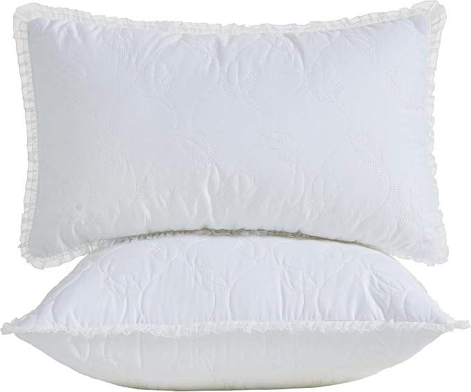 12 x 20 Throw Pillow Inserts with Lace Edge - Soft and Fluffy, Breathable Quilted Cotton Fabric - Decorative Pillows for Couch Sofa Bed, White, Pack of 2