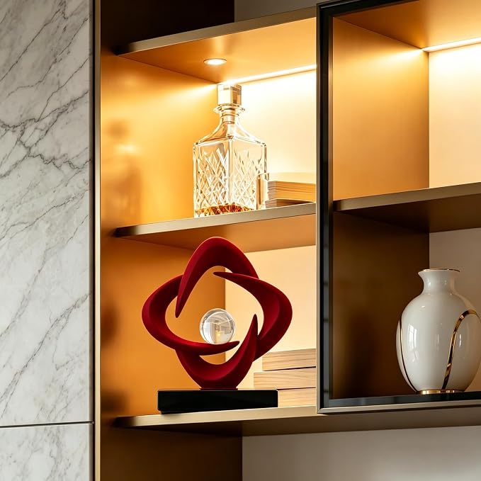 AWNR Gold Abstract Sculpture House Decor Aesthetic - Home Décor Accents for Nightstand, Shelves, Dining Room, Entryway Table, Office, Desk Accessories (Flocked red C)