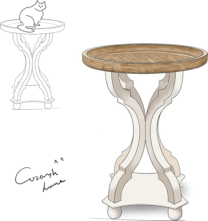 Set of 2 Rustic Farmhouse Cottagecore Accent End Table, Natural Tray Top Side Table Nightstand for Family, Dinning or Living Room, Handcrafted Finish, Modern, White (2 Pack)