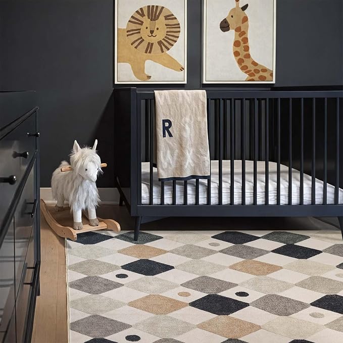 jinchan Macy 4x6 Area Rug for Kids Room Black and White Modern Colorful Checkered Diamond Nursery Rug Indoor Washable Soft Non Slip Carpet for Playroom Classroom Bedroom Living Room Marble on Cream