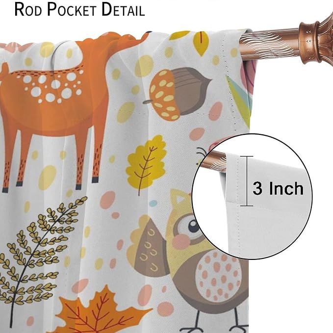 Kids Boys Girls Curtains, Jungle Animal Autumn Forest Cartoon Deer Rabbit Fox Owl Print Pattern Window Drapes for Nursery Baby Bedroom Playroom Living Room 2 Panel Sets,63x63 Inch
