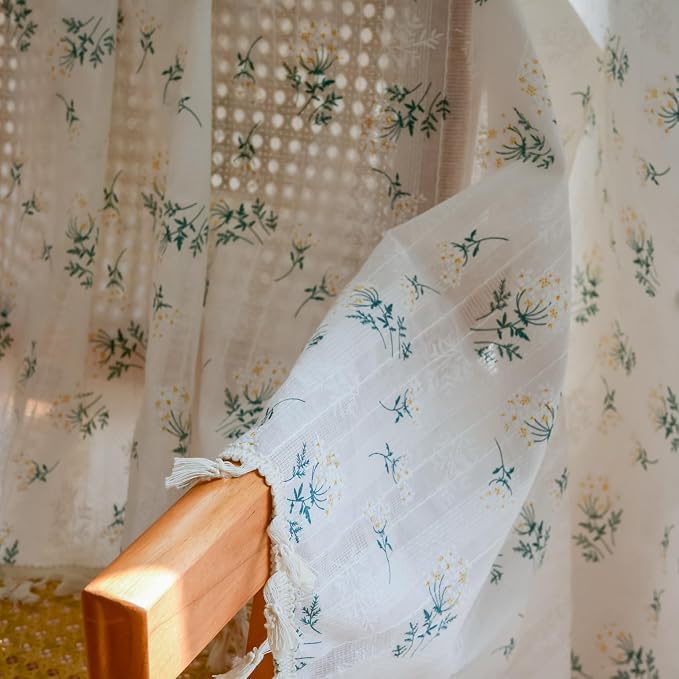OYX Boho Curtains 96 Inch Length 2 Panels for Living Room, Bedroom Light Filtering Drapes, Farmhouse Vintage Country French Rustic Tassels Pattern Rod Pocket Aesthetic Decor Window Treatments